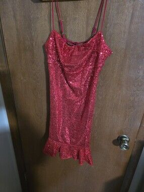 Sequined Red Spaghetti Strap Slip Dress